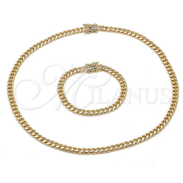 Gold Filled Bracelet — Necklace and Bracelet Miami Cuban Design with White — main product view — SKU 153542 | Oro Laminado brazalete — Necklace and Bracelet Miami Cuban diseño with blanco — SKU 153542