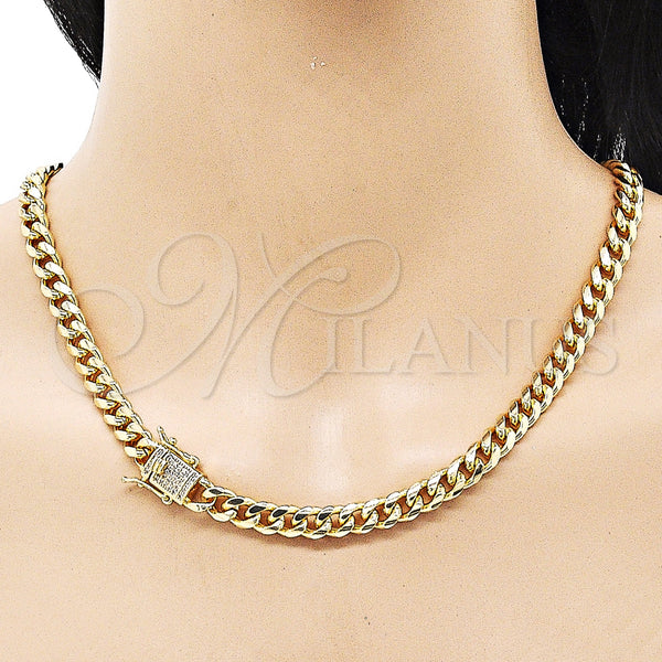 Gold Filled Necklace — Basic Necklace Miami Cuban Design with White Micro — alternate product view — SKU 153543 | Oro Laminado collar — básico Necklace Miami Cuban diseño with blanco Micro — SKU 153543