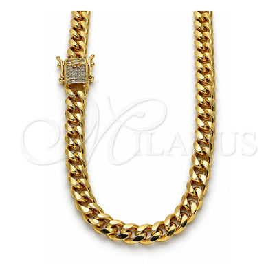 Oro Laminado Basic Necklace, Gold Filled Style Miami Cuban Design, with White Micro Pave, Polished, Golden Finish, 04.156.0466.20 (200 Gauge, 07 MM Thickness, 20 Inches Length)