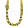 Oro Laminado Basic Necklace, Gold Filled Style Miami Cuban Design, with White Micro Pave, Polished, Golden Finish, 04.156.0466.20 (200 Gauge, 07 MM Thickness, 20 Inches Length)