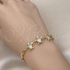 Oro Laminado Fancy Bracelet, Gold Filled Style Turtle Design, with White Micro Pave, Polished, Golden Finish, 03.284.0029.07 (04 MM Thickness, 7 Inches Length)