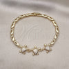 Oro Laminado Fancy Bracelet, Gold Filled Style Turtle Design, with White Micro Pave, Polished, Golden Finish, 03.284.0029.07 (04 MM Thickness, 7 Inches Length)
