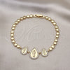 Oro Laminado Fancy Bracelet, Gold Filled Style Teardrop and San Judas Design, with White Micro Pave, Polished, Golden Finish, 03.284.0031.08 (05 MM Thickness, 8 Inches Length)