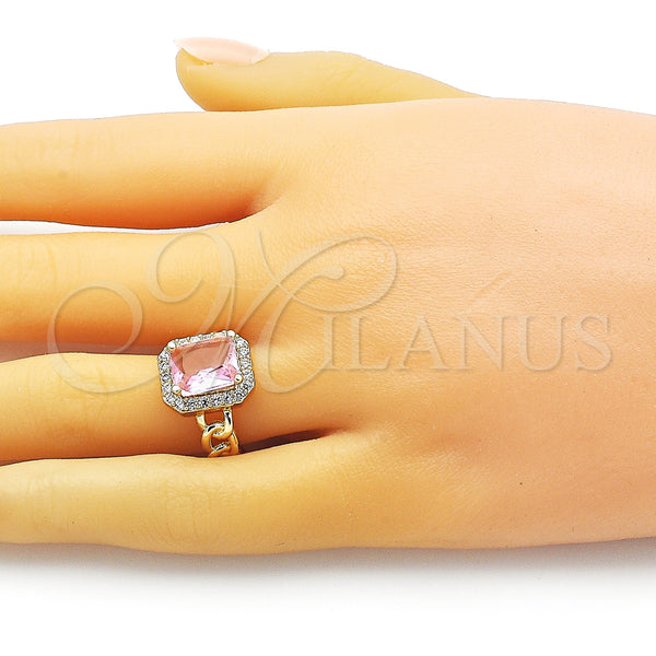 Gold Filled Ring — Multi Stone Ring Curb Design with Pink Cubic — alternate product view — SKU 153561 | Oro Laminado anillo — Multi Stone Ring Curb diseño with Pink Cubic — SKU 153561