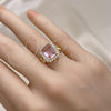 Oro Laminado Multi Stone Ring, Gold Filled Style Curb Design, with Pink Cubic Zirconia and White Micro Pave, Polished, Golden Finish, 01.284.0087 (One size fits all)