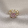 Oro Laminado Multi Stone Ring, Gold Filled Style Curb Design, with Pink Cubic Zirconia and White Micro Pave, Polished, Golden Finish, 01.284.0087 (One size fits all)