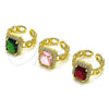 Oro Laminado Multi Stone Ring, Gold Filled Style Curb Design, with Pink Cubic Zirconia and White Micro Pave, Polished, Golden Finish, 01.284.0087 (One size fits all)
