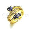 Oro Laminado Multi Stone Ring, Gold Filled Style Hand of God Design, with Sapphire Blue and White Micro Pave, Polished, Golden Finish, 01.284.0088.1 (One size fits all)