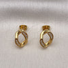 Oro Laminado Stud Earring, Gold Filled Style Twist Design, with White Micro Pave, Polished, Golden Finish, 02.342.0269