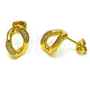 Oro Laminado Stud Earring, Gold Filled Style Twist Design, with White Micro Pave, Polished, Golden Finish, 02.342.0269