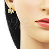 Oro Laminado Stud Earring, Gold Filled Style Elephant Design, with White Micro Pave, Polished, Golden Finish, 02.342.0270