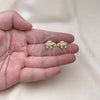 Oro Laminado Stud Earring, Gold Filled Style Elephant Design, with White Micro Pave, Polished, Golden Finish, 02.342.0270