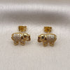 Oro Laminado Stud Earring, Gold Filled Style Elephant Design, with White Micro Pave, Polished, Golden Finish, 02.342.0270