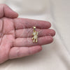Oro Laminado Fancy Pendant, Gold Filled Style Teddy Bear Design, with White Micro Pave, Polished, Golden Finish, 05.342.0182