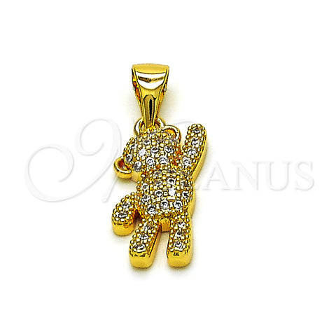 Oro Laminado Fancy Pendant, Gold Filled Style Teddy Bear Design, with White Micro Pave, Polished, Golden Finish, 05.342.0182