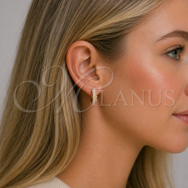 Gold Filled Hoop Earrings — Huggie Hoop with Ivory Pearl Polished 02. — alternate product view — SKU 153590 | Oro Laminado aretes de aro — Huggie Hoop with Ivory Pearl pulido 02. — SKU 153590