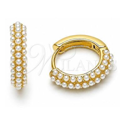 Oro Laminado Huggie Hoop, Gold Filled Style with Ivory Pearl, Polished, Golden Finish, 02.379.0069.15