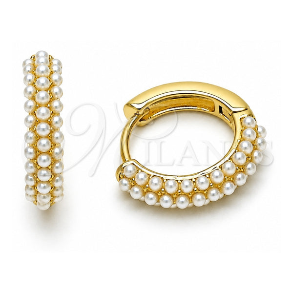 Oro Laminado Huggie Hoop, Gold Filled Style with Ivory Pearl, Polished, Golden Finish, 02.379.0069.15