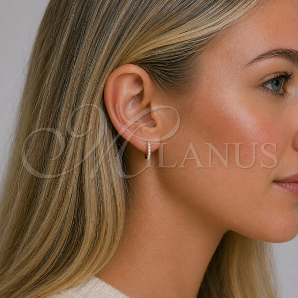 Gold Filled Hoop Earrings — Huggie Hoop with Ivory Pearl Polished 02. — alternate product view — SKU 153591 | Oro Laminado aretes de aro — Huggie Hoop with Ivory Pearl pulido 02. — SKU 153591