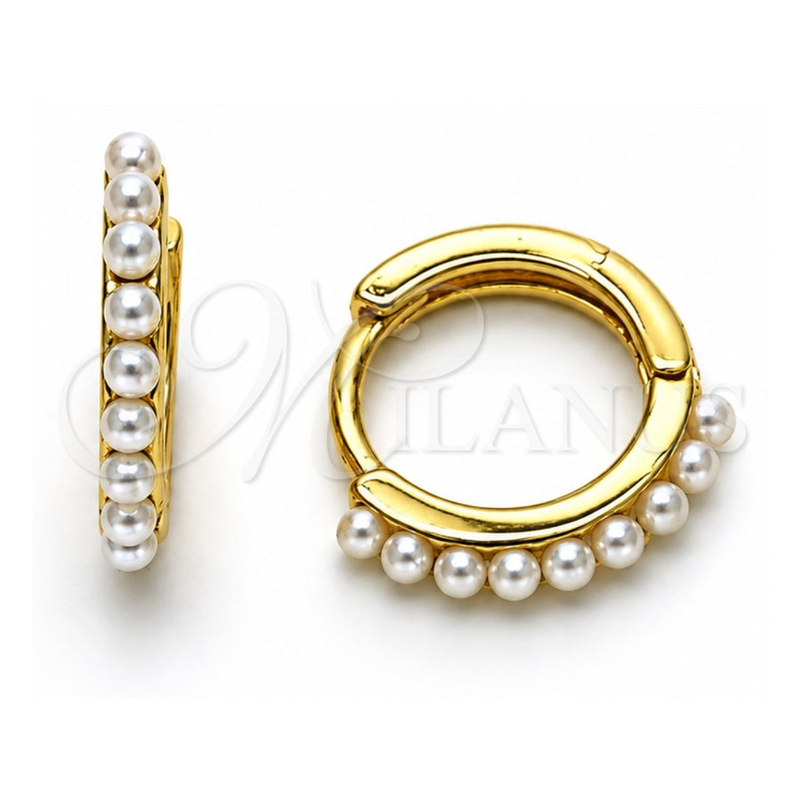 Oro Laminado Huggie Hoop, Gold Filled Style with Ivory Pearl, Polished, Golden Finish, 02.379.0070.10