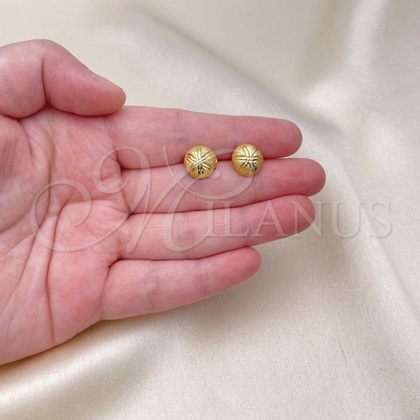 Oro Laminado Stud Earring, Gold Filled Style Diamond Cutting Finish, Golden Finish, 02.342.0273