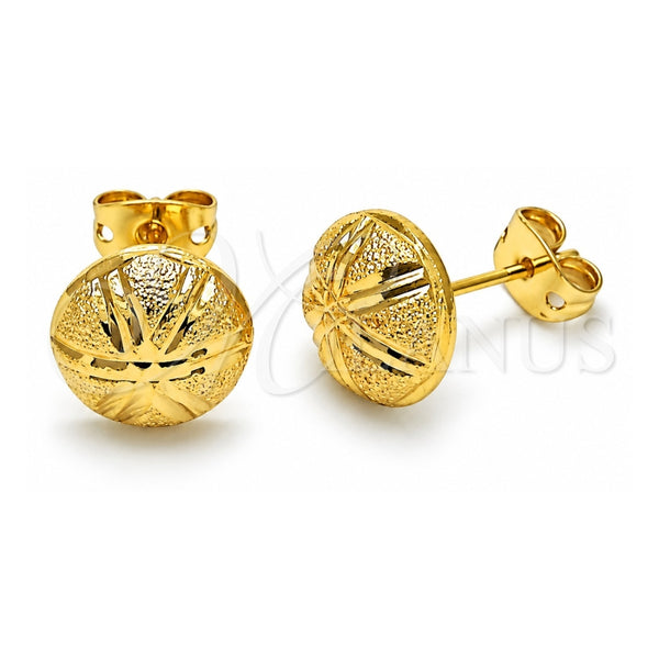 Oro Laminado Stud Earring, Gold Filled Style Diamond Cutting Finish, Golden Finish, 02.342.0273