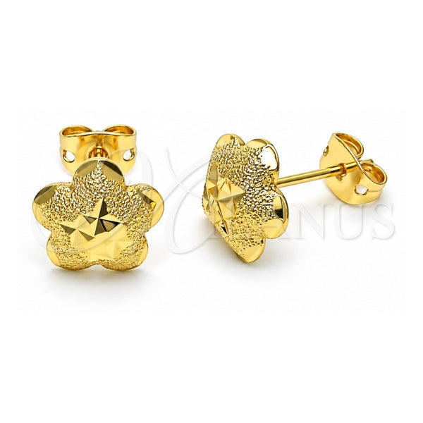 Oro Laminado Stud Earring, Gold Filled Style Star Design, Diamond Cutting Finish, Golden Finish, 02.342.0274