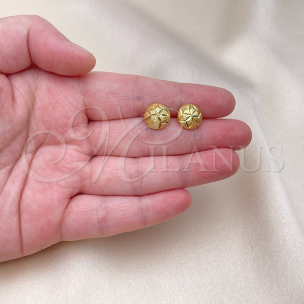 Oro Laminado Stud Earring, Gold Filled Style Star and Flower Design, Diamond Cutting Finish, Golden Finish, 02.342.0275