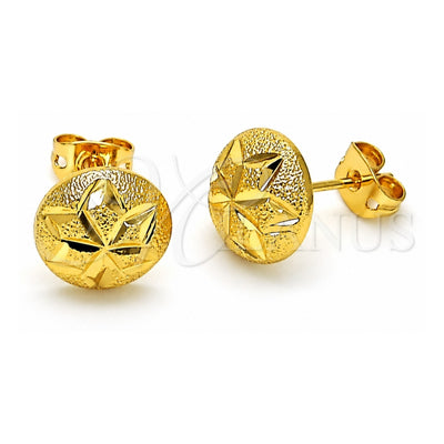 Oro Laminado Stud Earring, Gold Filled Style Star and Flower Design, Diamond Cutting Finish, Golden Finish, 02.342.0275