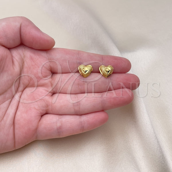 Gold Filled Ring — Stud Earring Heart and Leaf Design Diamond Cutting — alternate product view — SKU 153620 | Oro Laminado anillo — Stud Earring corazón and Leaf diseño Diamond Cutting — SKU 153620