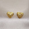 Oro Laminado Stud Earring, Gold Filled Style Heart and Leaf Design, Diamond Cutting Finish, Golden Finish, 02.342.0278