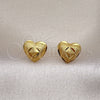 Oro Laminado Stud Earring, Gold Filled Style Heart and Leaf Design, Diamond Cutting Finish, Golden Finish, 02.342.0278