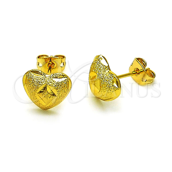 Gold Filled Ring — Stud Earring Heart and Leaf Design Diamond Cutting — main product view — SKU 153620 | Oro Laminado anillo — Stud Earring corazón and Leaf diseño Diamond Cutting — SKU 153620
