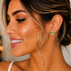 Oro Laminado Stud Earring, Gold Filled Style Flower Design, Diamond Cutting Finish, Tricolor, 02.342.0283