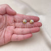 Oro Laminado Stud Earring, Gold Filled Style Flower Design, Diamond Cutting Finish, Tricolor, 02.342.0283