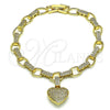 Oro Laminado Fancy Bracelet, Gold Filled Style Heart Design, with White Micro Pave, Polished, Golden Finish, 03.283.0315.07 (07 MM Thickness, 7 Inches Length)