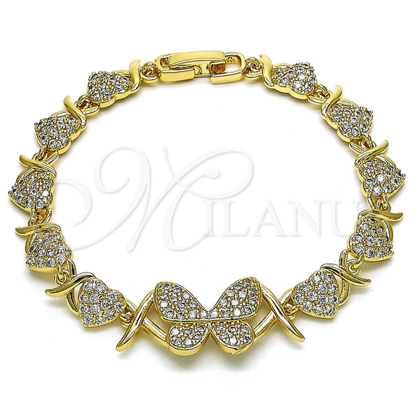 Gold Filled Bracelet — Fancy Bracelet Hugs and Kisses and Butterfly Design — main product view — SKU 153632 | Oro Laminado brazalete — elegante Bracelet Hugs and Kisses and Butterfly diseño — SKU 153632