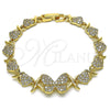 Oro Laminado Fancy Bracelet, Gold Filled Style Hugs and Kisses and Butterfly Design, with White Micro Pave, Polished, Golden Finish, 03.283.0316.07 (08 MM Thickness, 7 Inches Length)