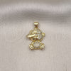 Oro Laminado Fancy Pendant, Gold Filled Style Teddy Bear Design, with White Micro Pave, Polished, Golden Finish, 05.381.0026