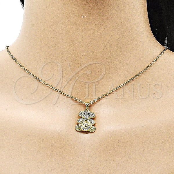 Gold Filled Pendant — Fancy Pendant Teddy Bear Design with White and — alternate product view — SKU 153647 | Oro Laminado dije — elegante Pendant Teddy Bear diseño with blanco and — SKU 153647
