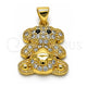 Oro Laminado Fancy Pendant, Gold Filled Style Teddy Bear Design, with White and Black Micro Pave, Polished, Golden Finish, 05.381.0027