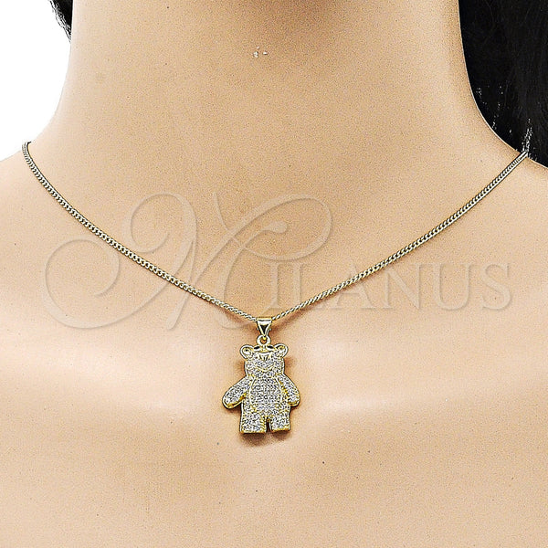 Gold Filled Necklace — Pendant Necklace Teddy Bear Design with White and — alternate product view — SKU 153653 | Oro Laminado collar — Pendant Necklace Teddy Bear diseño with blanco and — SKU 153653