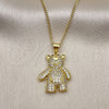 Oro Laminado Pendant Necklace, Gold Filled Style Teddy Bear Design, with White and Black Micro Pave, Polished, Golden Finish, 04.381.0021.18 (02 MM Thickness, 18 Inches Length)