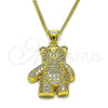 Oro Laminado Pendant Necklace, Gold Filled Style Teddy Bear Design, with White and Black Micro Pave, Polished, Golden Finish, 04.381.0021.18 (02 MM Thickness, 18 Inches Length)