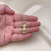 Oro Laminado Pendant Necklace, Gold Filled Style Teddy Bear Design, with White and Black Micro Pave, Polished, Golden Finish, 04.381.0026.18 (02 MM Thickness, 18 Inches Length)