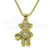 Oro Laminado Pendant Necklace, Gold Filled Style Teddy Bear Design, with White and Black Micro Pave, Polished, Golden Finish, 04.381.0026.18 (02 MM Thickness, 18 Inches Length)
