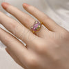 Oro Laminado Multi Stone Ring, Gold Filled Style Teddy Bear Design, with Ruby and Black Micro Pave, Polished, Golden Finish, 01.368.0019.2 (One size fits all)