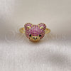 Oro Laminado Multi Stone Ring, Gold Filled Style Teddy Bear Design, with Ruby and Black Micro Pave, Polished, Golden Finish, 01.368.0019.2 (One size fits all)