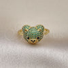 Oro Laminado Multi Stone Ring, Gold Filled Style Teddy Bear Design, with Green and Black Micro Pave, Polished, Golden Finish, 01.368.0019.3 (One size fits all)