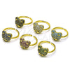 Oro Laminado Multi Stone Ring, Gold Filled Style Teddy Bear Design, with Green and Black Micro Pave, Polished, Golden Finish, 01.368.0019.3 (One size fits all)